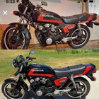 1982 CB900F. Three years ago vs today: removed pod filters and installed OEM air box, new seat cover, correctly mounted rear shocks, rebuilt front brakes, new seals in front forks, new mirrors, new chain and tires, new battery & ground cable.
